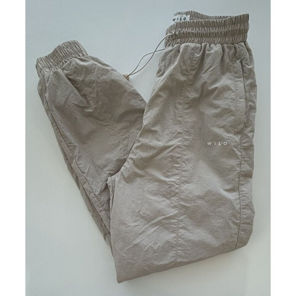Wilo The Label Nylon Mesh Lined Parachute Track Jogger Pants Women's XS Beige